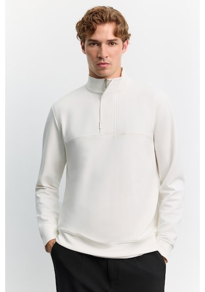 Avva Erkek Ekru Dik Yaka Fermuarlı Kolay Ütülenen Pamuklu Regular Fit Sweatshirt A62y1222