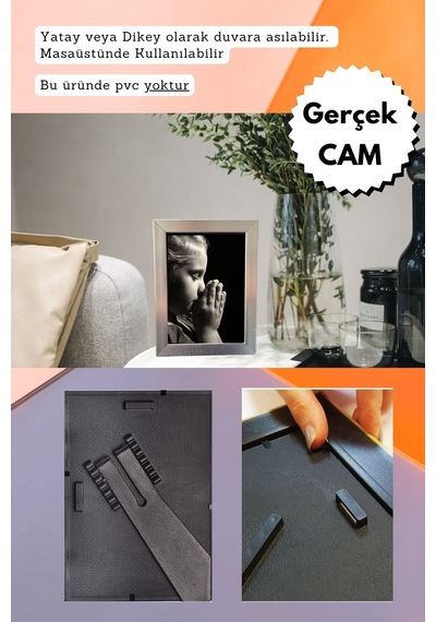 Fırçalı Gümüş-20mm Çerçeve Camlı 10x15 Cm Fotoğraf Resim Çerçevesi Ayaklı Veya Duvara Asma Yatay-dikey