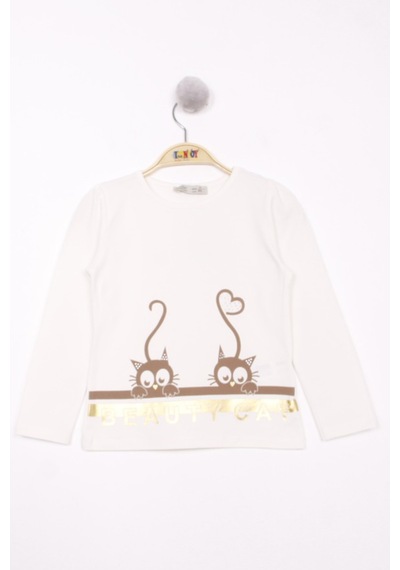 Toontoy Kids Toontoy Kız Çocuk Kedi Baskılı T-shirt Ekru Toontoy Kids Toontoy Kız Çocuk Kedi Baskılı T-shirt Ekru