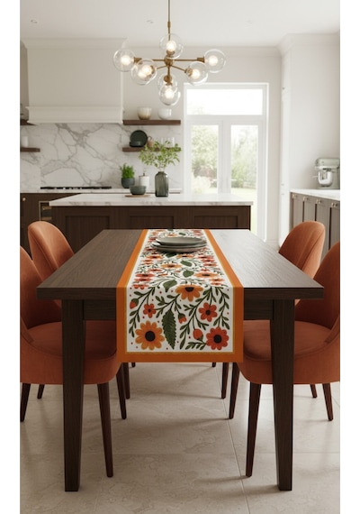 Kır Çiçekleri Model Runner Masa Örtüsü 40x140 Cm Turuncu