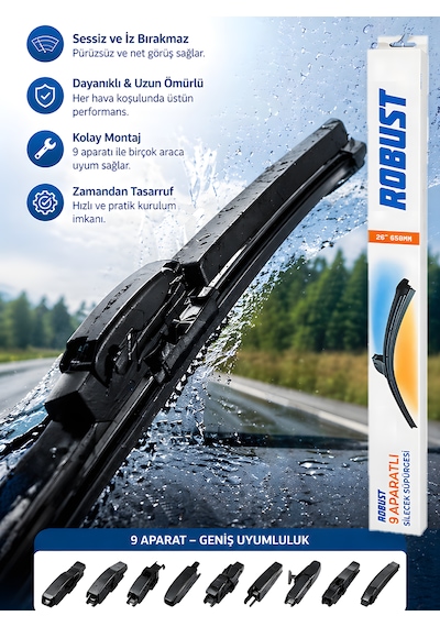 65 Cm 26 650mm Universal Oto Sileceği 9 Aparatlı Sessiz Çalışma İz Bırakmaz Premium Kalite