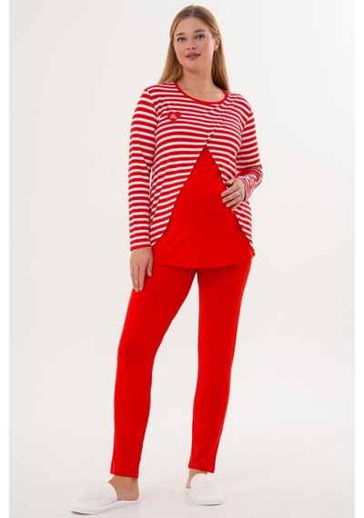 Mecit Pijama Mecit 6303 Kadın Likralı Spor Hamile Lohusa Pijama Takımı - Kırmızı