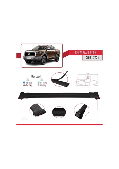 Great Wall Poer 2019 Ve Sonrası İle Uyumlu Fly Model Ara Atkı Tavan Barı Siyah