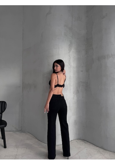 Loısy Kadın Siyah Renk Likralı Kumaş Straight Fit Denim Siyah