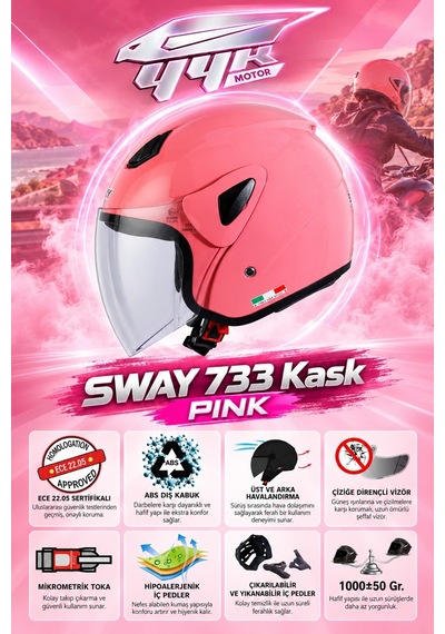 Sw 700 / 733 Yarım Açık Kask Pembe