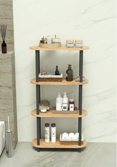 Soft 4 Katlı Banyo Düzenleyici Çok Raflı Banyo Organizeri Çok Amaçlı Banyo Düzenleyici - Meşe Meşe