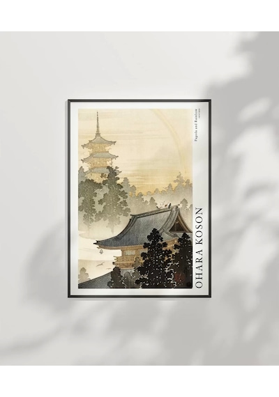 Çerçevesiz Poster Ohara Koson Pagoda Ve Gökkuşağı