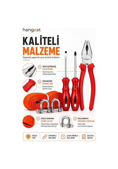 Araç İçi Güvenlik Seti Pense+tornavida+3 Metre Çeki Halatı