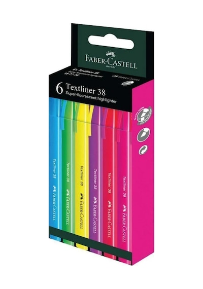 Faber-Castell Fosforlu Kalem 38 Neon 6'lı Set,Canlı Renkler, Su Bazlı Mürekkep, Ergonomik Tasarım Diğer