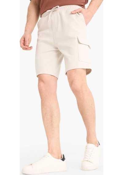 Defacto Regular Fit Dokulu Düz Paça Kargo Cepli Basic Düz Şort B8796AX24SM Bej