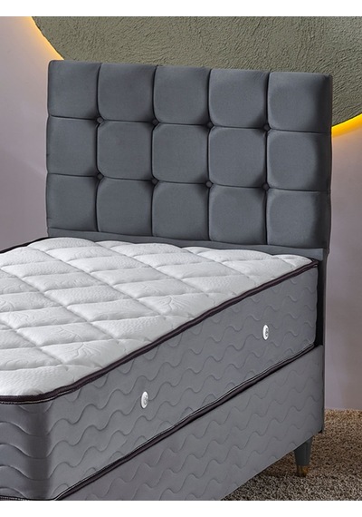 Beehanem Bengü Tek Kişilik 3lü Set Yatak+baza+başlık Gri 120 X 200