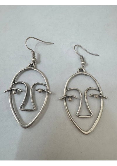 Minimal Soyut Yüz Figürlü Gümüş Renk Unisex Günlük Küpe Çok Renkli