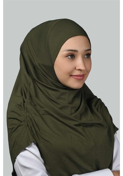 Altobeh Hazır Türban Büzgülü Pileli Pratik Eşarp Tesettür Hijab - Namaz Örtüsü - Haki