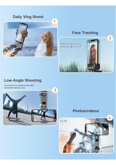 Selfie Çubuğu Tripodlu Gimbal - 2 Eksenli Manevra, Uzayabilir Tripod Telefon Sabitleyici, Led Işıklı Tasarım, Self Genel