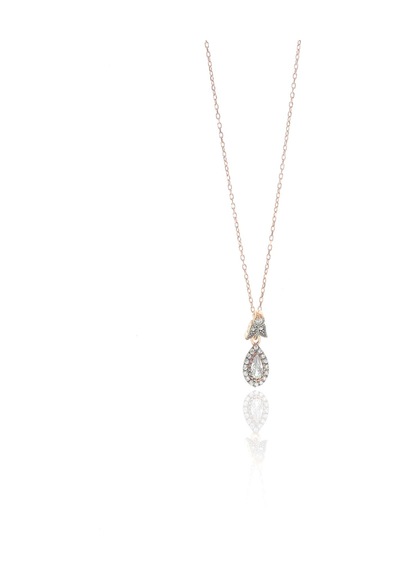 Gümüş Rose Zirkon Taşlı Elmas Montürlü Damla Set Barcode Rose Gold - Rodyum