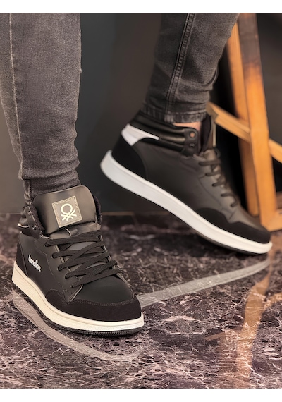 United Colors Of Benetton Benetton Erkek Günlük Bilekli Sneaker Ayakkabı Siyah Siyah