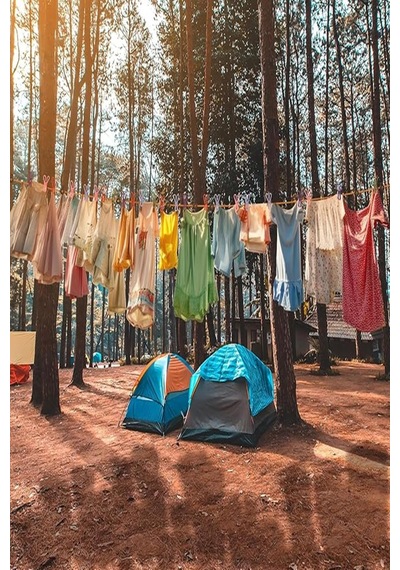 Mandallı Taşınabilir Balkon Çamaşır İpi Esnek Kalın Lastikli Kamp Çadır Karavan Çamaşır İpi Mandallı Kırmızı