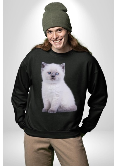 Siyah Yavru Kedi Unisex Siyah Sweatshirt Siyah