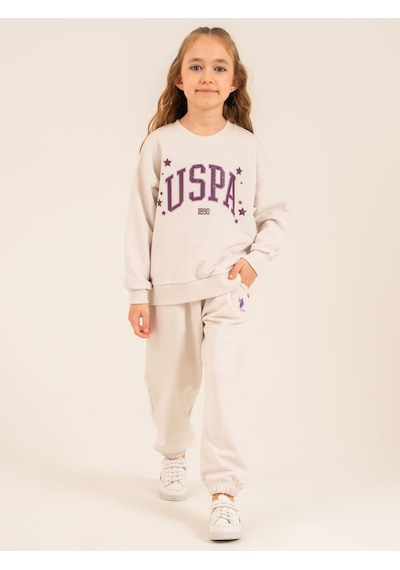 U.S. Polo Assn. Civil Girls 4-8 Yaş Eşofman Takımı - Bej Taş Rengi