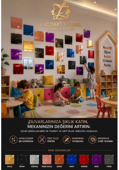 10 Adet 1mm Dekoratif Kare Gümüş Pleksi - 10x10, 15x15, 20x20, 25x25, 30x30, 35x35, 40x40 Cm Kendinden Yapışkanlı Duvar Dekorasyonu Ürünü Pleksi Ayna Beklentisiyle Almayınız