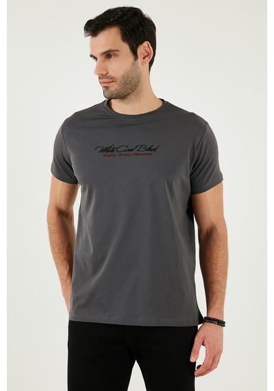 Buratti Pamuklu Slim Fit Bisiklet Yaka Yazılı Erkek T Shirt 541Enjoy Füme