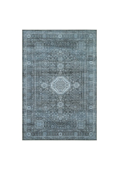 Cool Halı Private Xw Füme Rengi Vintage Halı Şönil Yıkanabilir Modern Klasik Desenli Salon Halısı Mavi