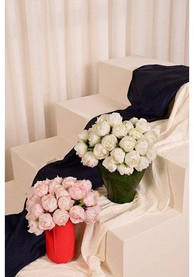 Pembe Premium Yapay Peony Şakayık Çiçeği Buketi 7 Dallı Lüx İpeksi Dokulu 25 Cm