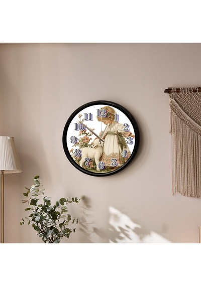 Vintage Kız Çocuğu Ve Kuşu Temalı Dekoratif Duvar Saati 28 Cm Sessiz Mekanizma Çok Renkli
