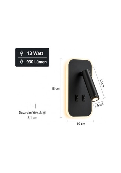 Tuvalu Siyah Led Duvar Apliği 13w 3200k Gün Işığı Çift Anahtarlı Çift Kademe Yanma 930 Lümen 220v Yatak Başı Okuma Apliği Ip20 10x18x3 Cm Modern Minimal İç Mekân Aydınlatma Enerji Sınıfı G 10 Parça Siyah Tuvalu Siyah Led Duvar Apliği 13w 3200k Gün Işığı Çift Anahtarlı Çift Kademe Yanma 930 Lümen 220v Yatak Başı Okuma Apliği Ip20 10x18x3 Cm Modern Minimal İç Mekân Aydınlatma Enerji Sınıfı G 10 Parça Siyah