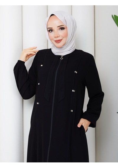 Eslemnur Nergül Ve Sıvama Çıtçıt Detaylı Ferace Siyah