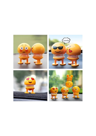 Emoji Smile Zıp Zıp Kafalar Mini Gülen Yüzler Araç Torpido & Masaüstü Süsü 6'lı Oyuncak Seti