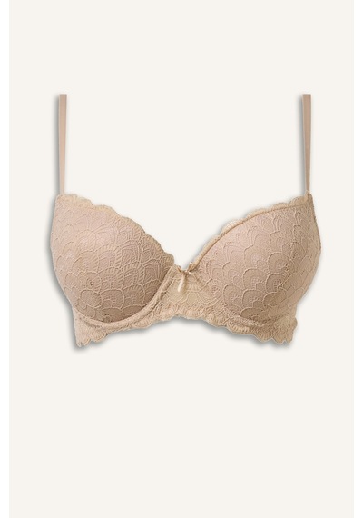Defacto Dantelli Micro Kaplı Full Push Up Balenli Basic Tişört Bra H8027ax26aubg307 Bej-bg307