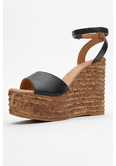 Luvishoes Luvi Shoes Elsıe Siyah Cilt Hakiki Deri Kadın Dolgu Topuklu Sandalet Siyah Deri