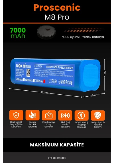 Proscenic M8 Pro 7000mAh Robot Süpürge Bataryası