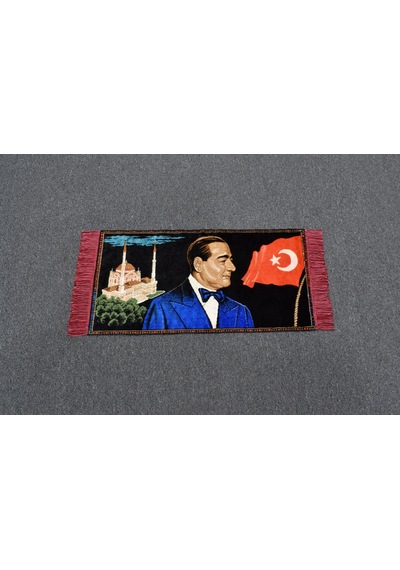 Zehra Abla Halı Yeni Nadir Merhum Adnan Menderes Tasvirli Portre Duvar Halısı 7182 Çok Renkli