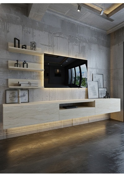 Resital Ledli Duvara Monte Tv Sehpası - Traverten - W6018-8 Traverten