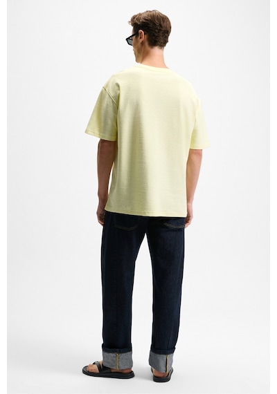 Grımelange OURFLOW Erkek Nakış Detaylı %100 Organik Pamuk Bisiklet Yaka Kısa Kollu Oversize Sarı T-Shirt