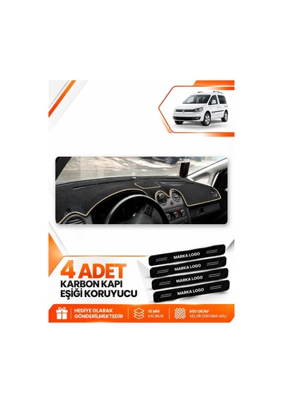 Volkswagen Caddy 2010-2015 Uyumlu Ön Örtüsü Torpido Koruma Kılıfı Halısı - Siyah Bej