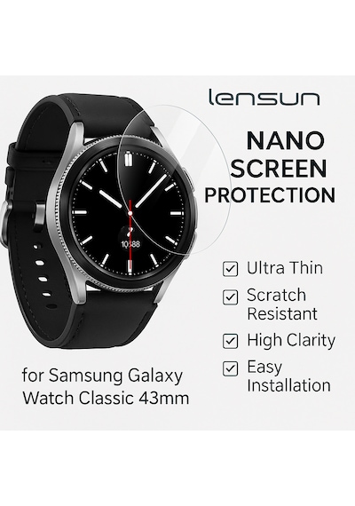 Lensun Şeffaf Nano Ekran Koruma Samsung Galaxy Uyumlu Watch Classic 43