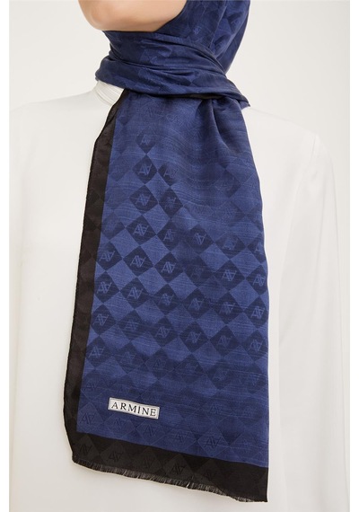 Armine Elegance İpek Pamuk Şal 35 Lacivert