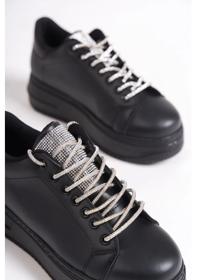 Mevese Luna Sim Detaylı Bağcıklı Kadın Günlük Sneaker Ayakkabı - Siyah