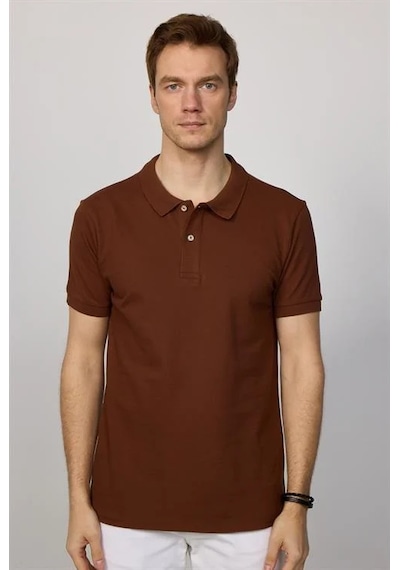 Tudors Erkek Regular Fit Klasik Kesim %100 Pamuk Düz Pike Kahverengi Polo Yaka Tişört-33010 Kahverengi