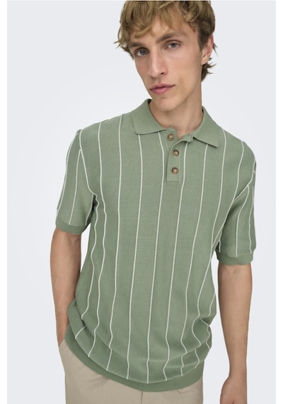 Only & Sons Erkek Çizgili Gömlek Yaka Yeşil T-shirt - 22037080 Yeşil