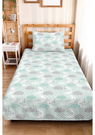 Evimde Bambaşka Ay Bulut Erkek Çocuk Odası Tek Kişilik Dekoratif Pike Takımı - Pastel Mint 160x220 CM Yatak Örtüsü Evimde Bambaşka Ay Bulut Erkek Çocuk Odası Tek Kişilik Dekoratif Pike Takımı - Pastel Mint 160x220 CM Yatak Örtüsü