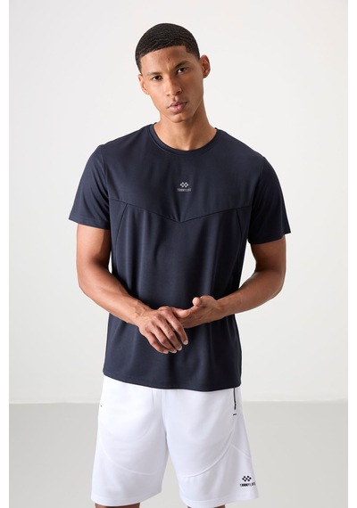 Tommy Life Lacivert Polyester Nefes Alan Dokulu İnce Esnek Standart Fit Erkek Performans T-shirt - 88391 Lacivert