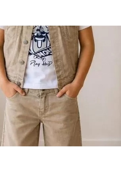 Candar Denim Kumaş Ve Tişörtlü Çocuk Takımı 5-12 Yaş Bej