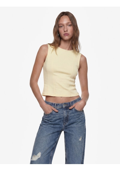 Koton Slim Fit Pamuklu Bisiklet Yaka Korse Detaylı Kolsuz Bluz Sarı 6sal30307ık