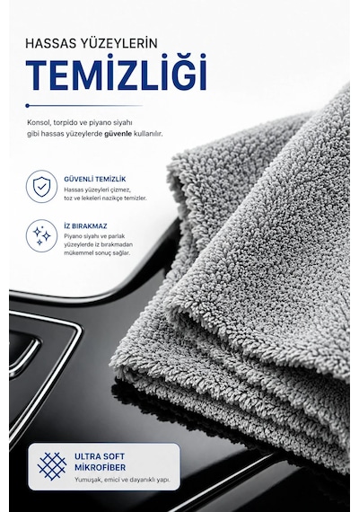 3'lü Mikrofiber Oto Cila Ve Parlatma Bezi 40x40 Cm 300 Kalite Lazer Kesim Ultra Soft Dikişsiz/kenarsız