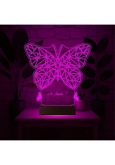 Luvivia Dekoratif Kelebek Tasarım Polygonal Kişiye Özel 3d Lamba - Masa Gece Lambası