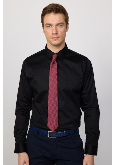 Tudors Slim Fit Premium Seri Cotton Likralı Siyah Erkek Gömlek-30414-siyah Siyah